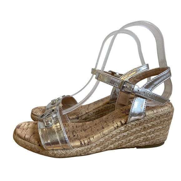 Michael Kors Silver Metallic Espadrille Wedge Sandals Womens /youth Size 4 Cork - Picture 1 of 16